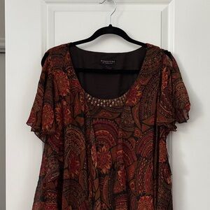 Signature Women's Blouse - Red and Brown Paisley